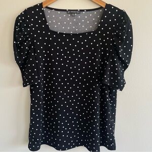 Adrianna Papell Women's Short Sleeve Polka Dot Blouse Size Small Black